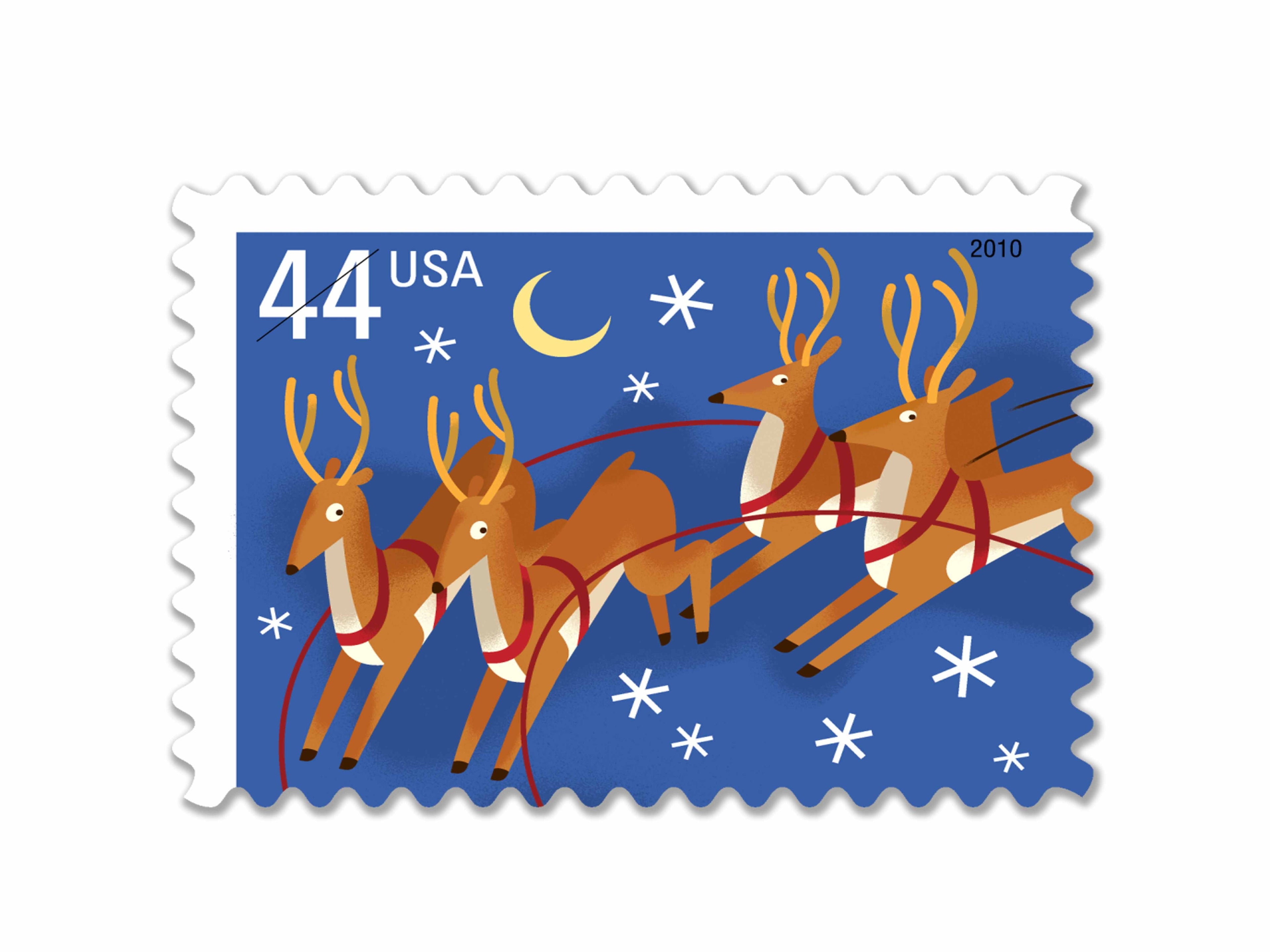 NOT Forever Stamp-44¢ Stamps 2012 Santa and Sleigh – Holiday Celebration, First-Class Postage