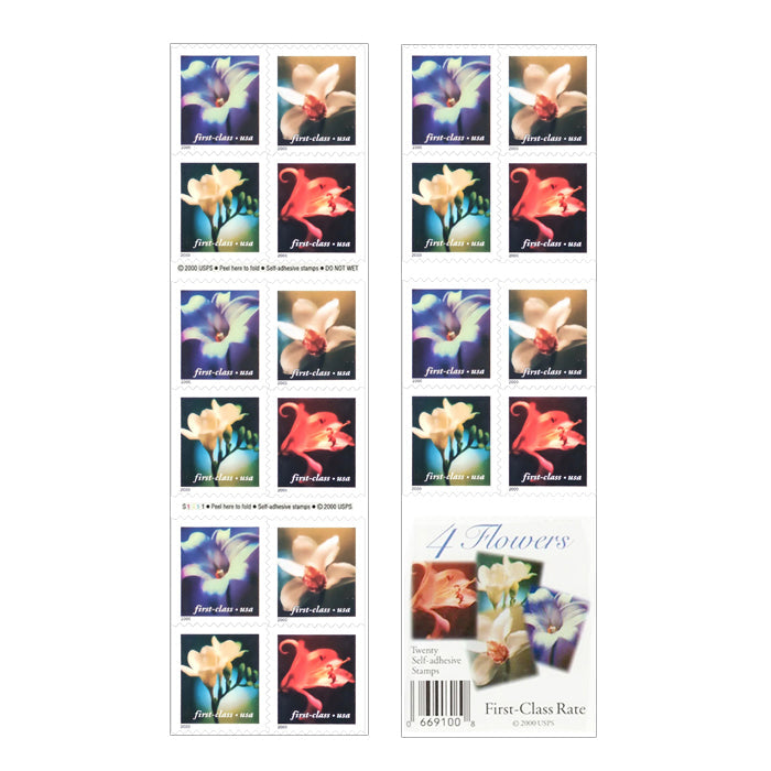 NOT Forever Stamp-First Class Stamps 2000 Four Flowers – Nature Series, Fixed Rate Postage