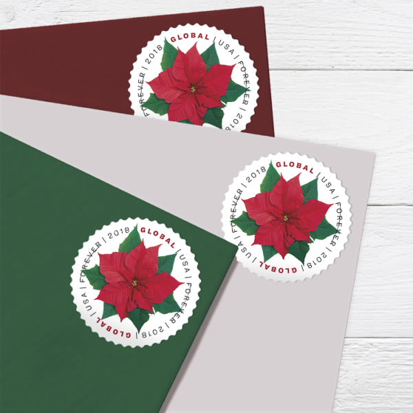 Global Forever Stamps 2018 Poinsettia – Holiday Celebration, International Rate