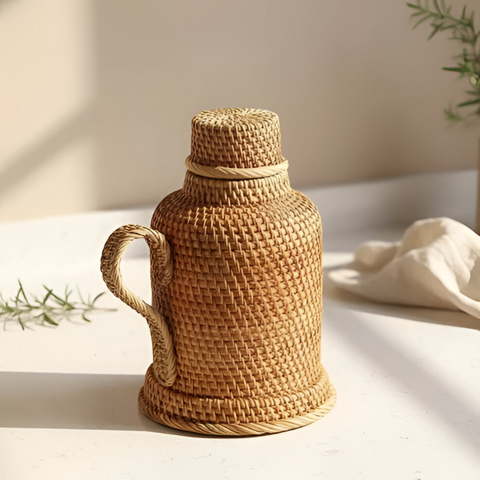 34oz. Insulated Rattan Thermos Jug for Hot and Cold Drinks