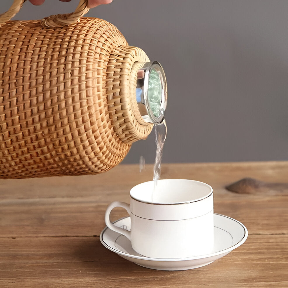 34oz. Insulated Rattan Thermos Jug for Hot and Cold Drinks