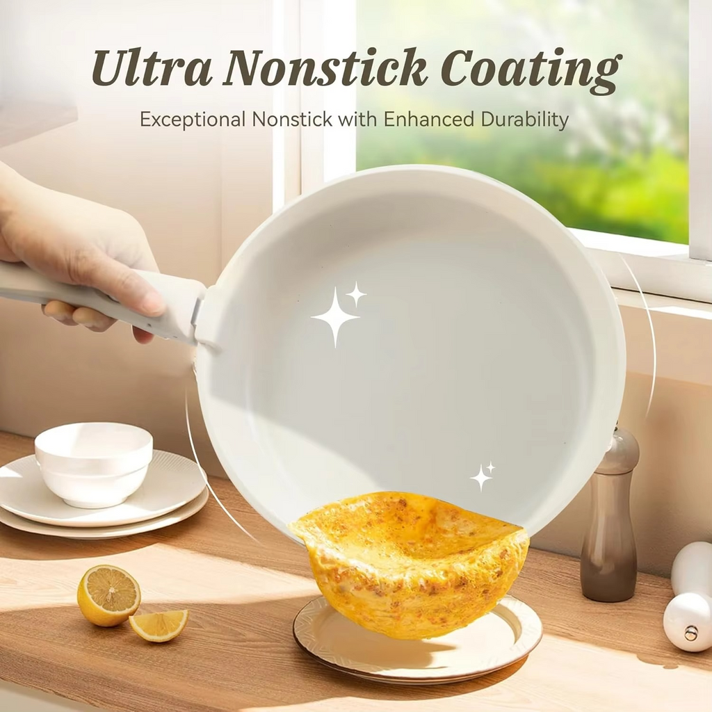 17 Piece Nonstick Cookware Set with Detachable Handle for Induction and Gas Stovetops