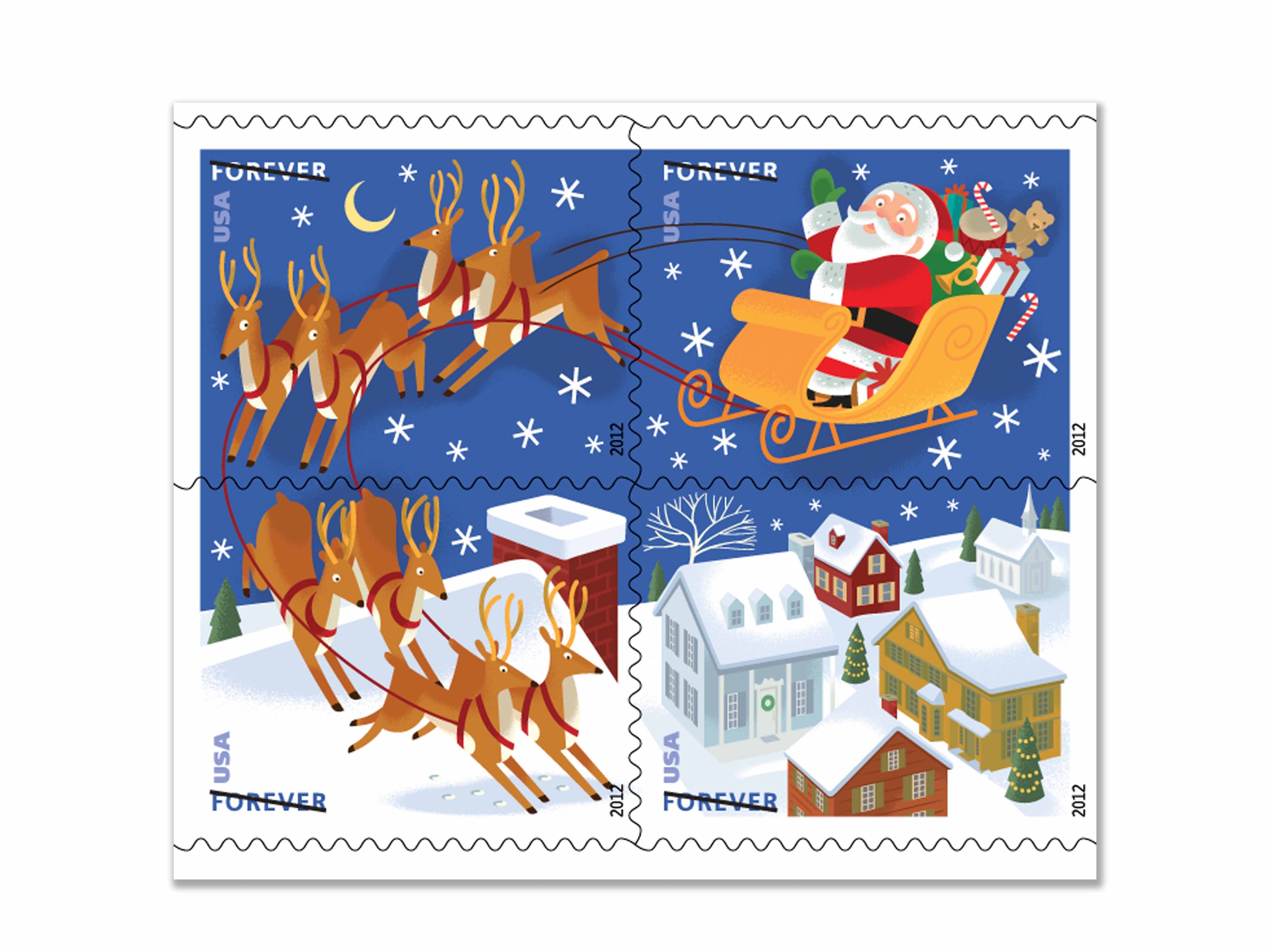 NOT Forever Stamp-44¢ Stamps 2012 Santa and Sleigh – Holiday Celebration, First-Class Postage