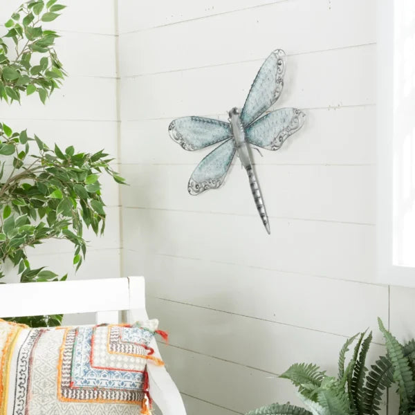 Eclectic Metal Turquoise Indoor/Outdoor Dragonfly Wall Décor,