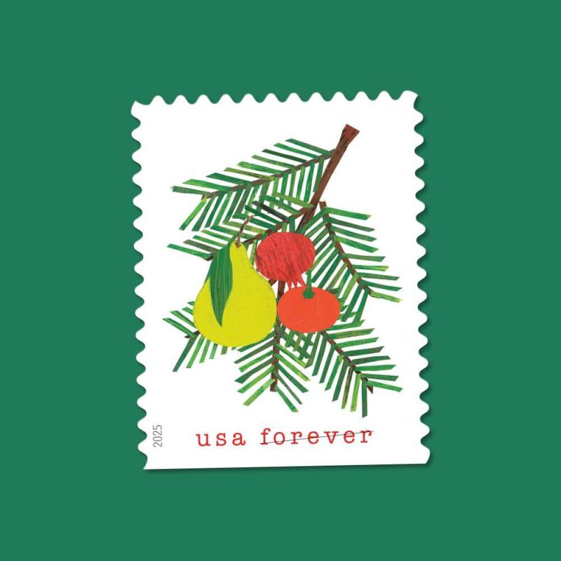 Forever Stamps 2025 Holiday Cheer – Cardinals, Wreath, Holly & Poinsettia Designs, First-Class Postage