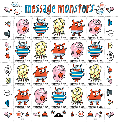 Forever Stamps 2021 Message Monsters – Whimsical Cartoon Designs, First-Class Postage