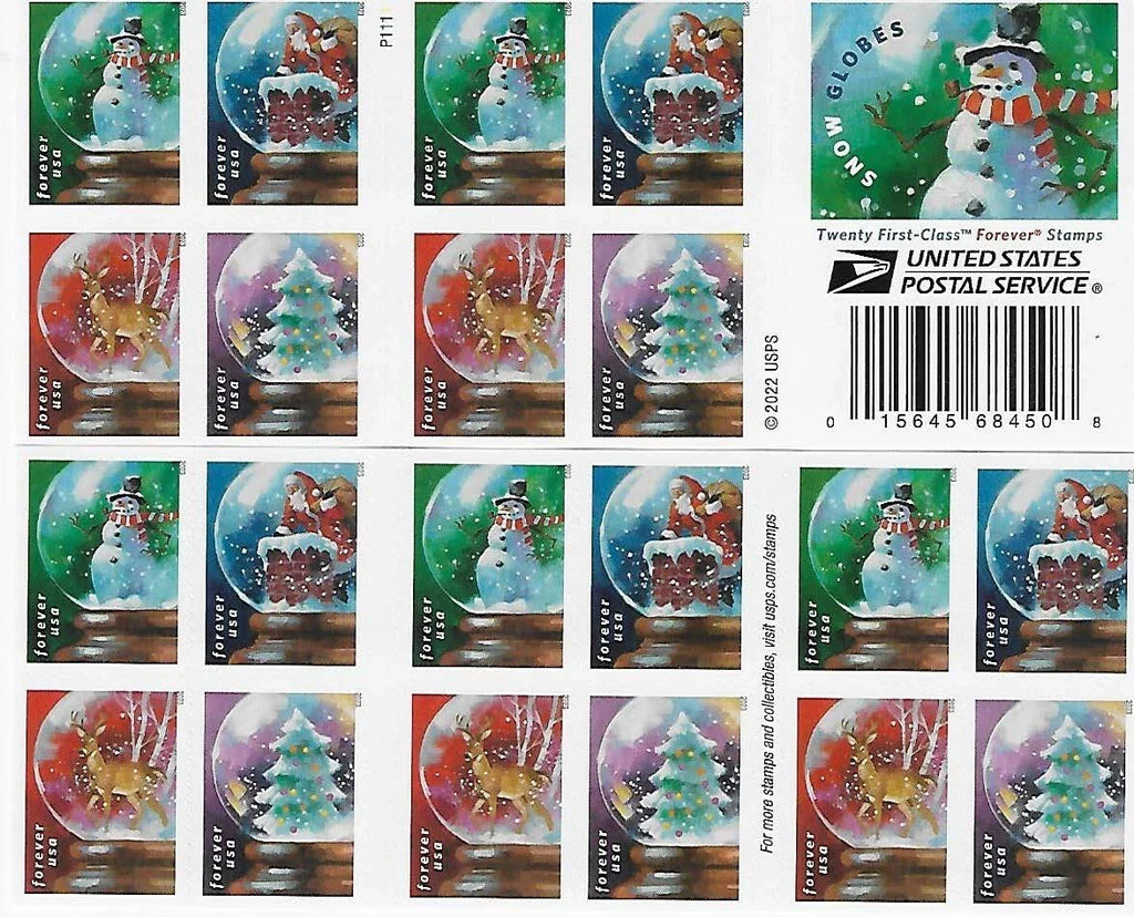 Forever Stamps 2023 Snow Globes – Winter Holiday Collection, First-Class Postage