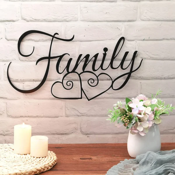 Family Wall Sign Metal Family Wall Decor Black Family Word Wall Art - Image 2