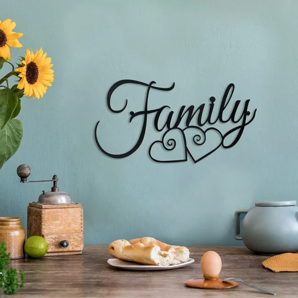 Family Wall Sign Metal Family Wall Decor Black Family Word Wall Art - Image 3